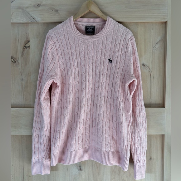 Abercrombie & Fitch Men’s Traditional Pink Wool Cotton Blend Cable Sweater Med. - Picture 1 of 3